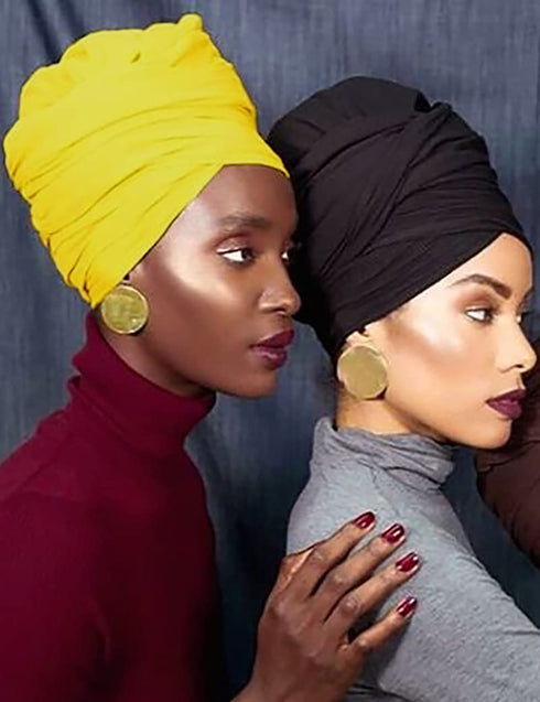 Harewom Hair Scarves and Wraps for Black Women Long Solid Stretch Vintage Headband Ties Bulk for Church Holiday Winter Yellow...