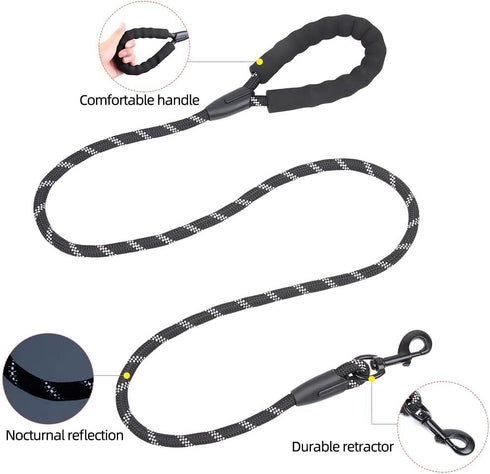 5ft Dog Leash with Padded Foam Handle Reflective Rope Leashes Heavy Duty No Pull Strong Nylon Leash for Small and Medium Dogs Walking Training 1/2...