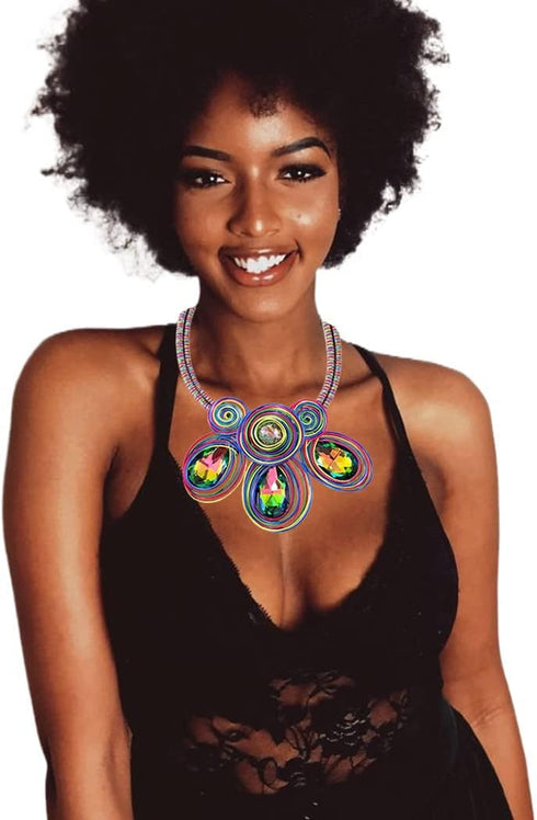 Barode African Bib Choker Necklaces Colorful Statement Necklace Collar Chunky Choker Crystals Tribal Necklace Jewelry for Women...