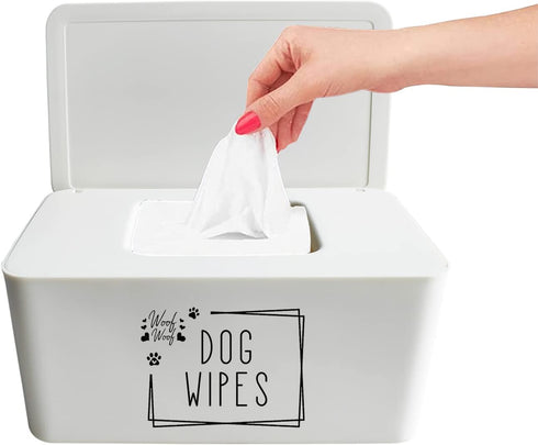 Woof Woof Dog Wipes Dispenser,Upgarde Size(8.2L x 4.9W x 3.9H inches),Dog Paw Butt Wipes Container Storage Box Pet Doggie Grooming Wet Wipes Holde...