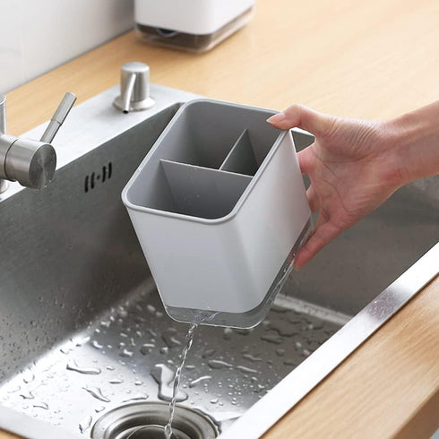 KeFanta Sink Counter Caddy, Plastic Dish Sponge Holder, Kitchen Brush and Scrubber Organizer with Drain Tray, White...
