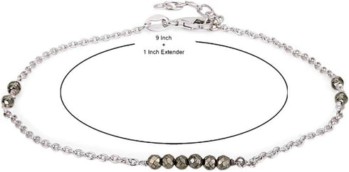Sterling Silver Jewelry - Rhodium Plated 925 Stamp - Beaded Anklet with Pyrite Stones - Stylish Beautifully Designed for Women - 9" Long + 1" Exte...