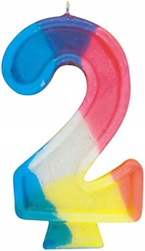 Unique Vibrant Number "2" Rainbow Birthday Candle - 2.75" (1 Pc) - Perfect for Memorable Second Birthday Celebrations...