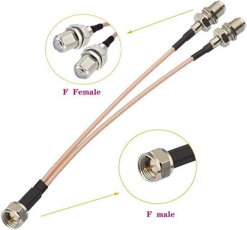 F-Type RG6 3 Way Splitter Combiner Adapter F Male to F Dual Female RG316 Coaxial Cable 15cm/6 inch...