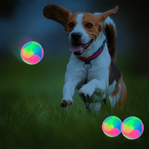 FineInno 4 pcs Large Light Up Dog Balls Flashing Elastic Ball Glow in The Dark Interactive Pet Toys for for Golden Retriever,Labrador,Large Dogs...