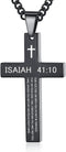 Inspirational Bible Verse Cross Necklace for Men Boys, Stainless Steel Plain Black Silver Cross Pendant Necklace for Men 20-24 Inches Curb Chain F...