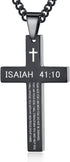 Inspirational Bible Verse Cross Necklace for Men Boys, Stainless Steel Plain Black Silver Cross Pendant Necklace for Men 20-24 Inches Curb Chain F...