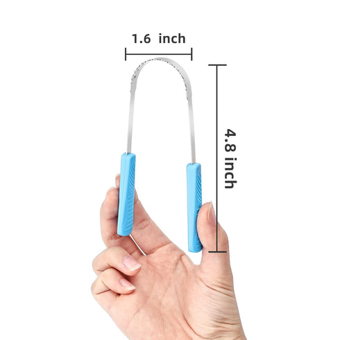 Tongue Scraper for Adults, Metal Tongue Scrapers with Green Silicon Handle for Oral Care, Professional Tongue Cleaner for Tongue Care, Reduce Bad ...