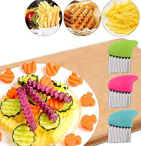 Crinkle Cut Knife set, 1 Fork Slicing Helper 3 Stainless Steel Crinkle Cutter, Fruit And Vegetable Wavy Chopper Knife, Potato Cutter Onion Cutter ...