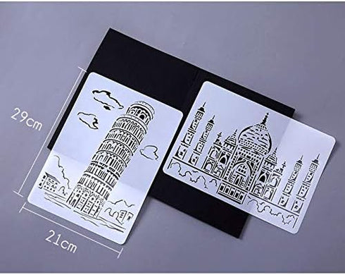 Painting Templates Drawing Stencils Plastic Creative Building Art Craft Reusable Stencils Lettering Aids for Kids Student DIY Scrapbook Notebook P...