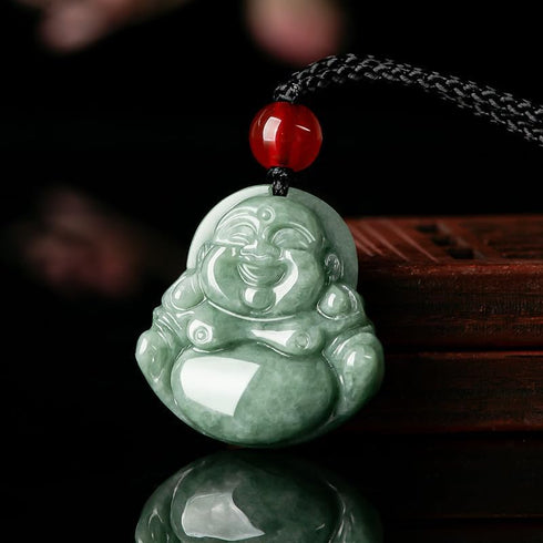 Gixaxak Laughing Buddha Pendant Necklace Green Jade Smiling Laughing Buddha Necklace Gemstone Lucky Amulet Jewelry for Women Men Natural Jade Budd...