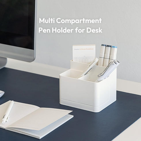 carrotez Multi Compartment Pen Holder for Desk, Small Desk Organizer, Pen Organizer for Desk, Pencil Organizer for Desk - White...