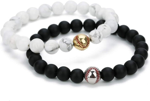 COLORFUL BLING Baseball Power Bracelet Silver Plated Fashion Baseball Sports Charm Beads Fit Pandora Black and Grey All in Faith Jewelry for Men W...