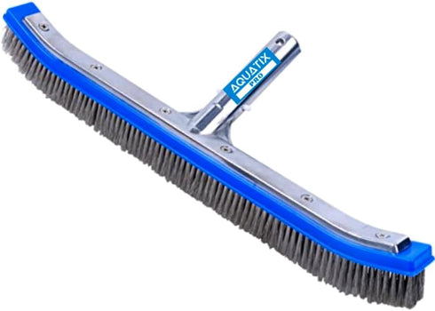 Aquatix Pro Pool Brush Head, 18" Heavy Duty for Cleaning Walls & Floors, Stainless Steel Bristles, Reinforced Aluminum Back, Curved Ends for Corne...
