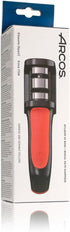 Arcos Sharpeners Manual Knife Sharpener tool. Made of ABS + TPE. Carbide and Ceramic Rollers. Keep Your Knives Razor Sharp. Black and Red Color...