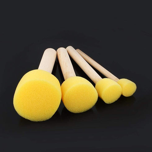 4Pcs Round Stencil Sponge Wooden Handle Foam Sponge Paint Brush Furniture Art Crafts Painting Tool Supplies...