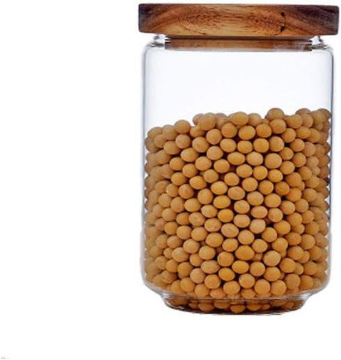 Glass Storage Jar with Wood Lids, Airtight Sealed Clear Borosilicate Glass Canister Kitchen Food Storage Containers for Coffee Beans Loose Tea Nut...