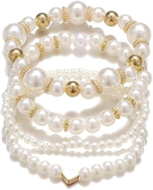 Blue Drop Multilayer Chunky Simulated Pearl Stackable Stretch Bracelet Set For Women Girls Beaded Ball Adjustable Multilayered Elastic Bangles Wed...