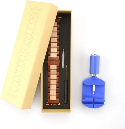 Wooden Watch Band Compatible with Apple Watch, Natural Hardwood Watch Strap Thickened Wrist Bracelet for iWatch Series 8,7, 6, 5, 4, 3, 2, 1, Spor...