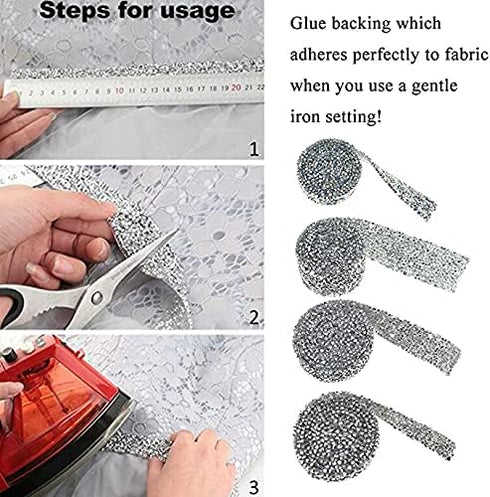 Hahiyo Crystal Rhinestone Ribbon Heat Glue Bling Wrap Sparkles 1 Yard 1cm 1.5 cm 2cm 3cm Ironing Stick 4 PCS Multi-Function for Mirror Jewelry Box...