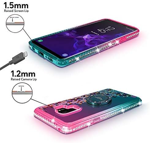 Silverback for Galaxy S9 Case, Moving Liquid Holographic Sparkle Glitter Case with Kickstand, Bling Diamond Rhinestone Bumper Ring Protective Sams...