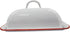 Vintage Farmhouse Red Rim Enamel Butter Dish - Vintage Retro Keeper for Kitchen, Countertop & Fridge – Unique Handmade White Container for West/Ea...