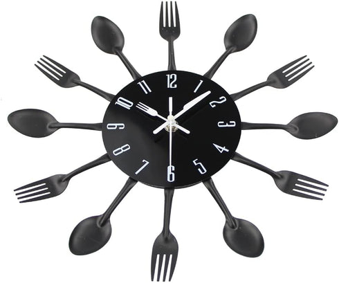 Timelike Kitchen Wall Clock, 3D Removable Modern Creative Cutlery Kitchen Spoon Fork Wall Clock Mirror Wall Decal Wall Sticker Room Home Decoratio...