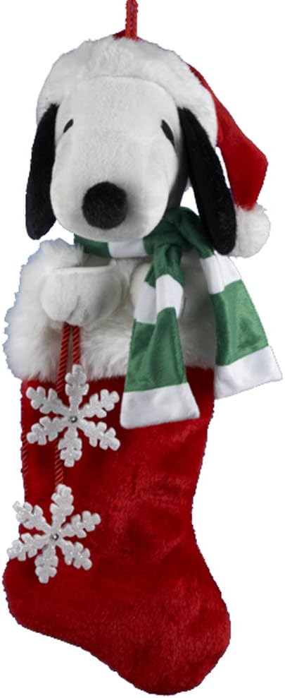 Peanuts Kurt Adler 21-Inch Snoopy Plush Head Stocking with Snowflake Dangles...