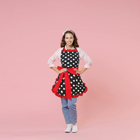 Violet Mist Vintage Apron for Women with Pockets - Cute Polka Dot Retro Stylish Apron, Red...