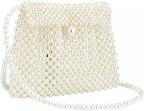Women Shoulder Bag Pearl Purse Tote bag Handmade Tote Bag Weave Beaded Bag Clutch Evening Party Bag...