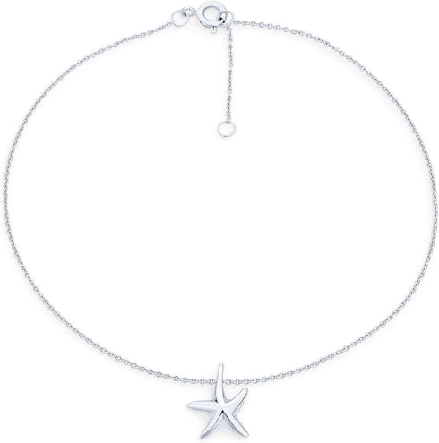 Bling Jewelry Vacation Beach CZ Nautical Charm Starfish Anklet Ankle Bracelet For Women Teen Rose Gold Plated .925 Sterling Silver 9-10 Inch Adjus...
