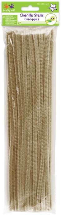 Krafty Kids GC024A 40 Piece Chenille Stems Pipe Cleaners, 6mm by 12", Beige...