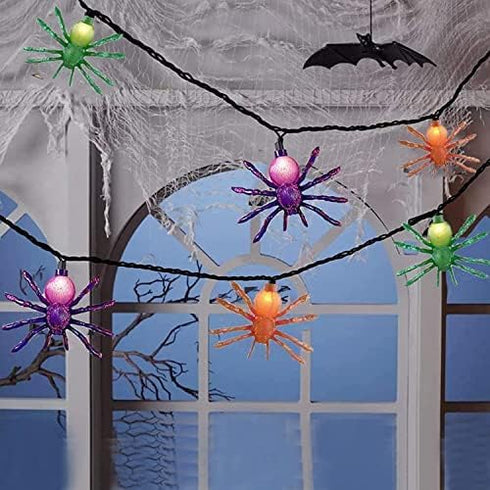 Spider String Lights for Halloween, 8.5 Ft Spider String Lights with 10 LEDs Colorful Spider Lights Perfect for Parties, Yard Door, Bars, Black Wi...