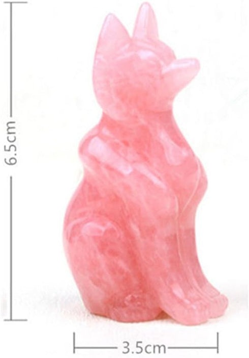 AITELEI Natural Hand Carved Pink Rose Quartz Fox Statue Charm Good Luck Grouding Stone Protection for Home Decora...