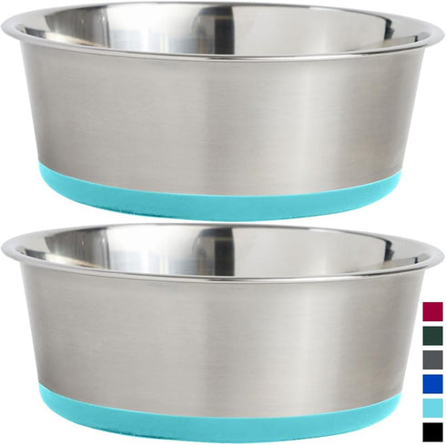 Gorilla Grip Stainless Steel Metal Dog Bowl Set of 2, Rubber Base, Heavy Duty Feeding Dishes, Food Grade BPA Free, Less Sliding, Quiet Pet Bowls f...