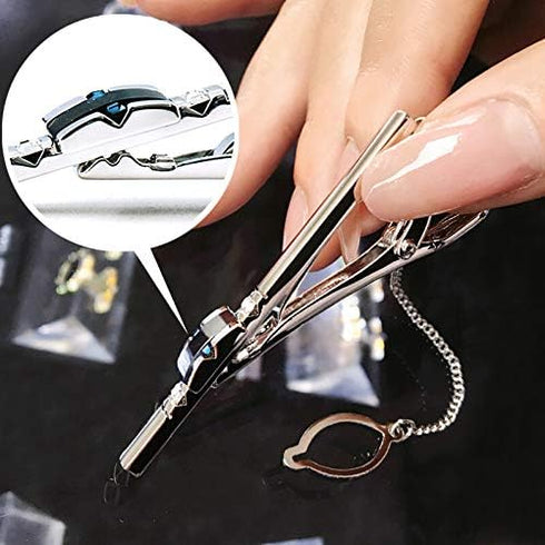 Starry Sky Cufflinks and Tie Clip Set with Gift Box and Greeting Card, Galaxy Dark Blue Cufflinks and Tie Clip Gift Set for Men...