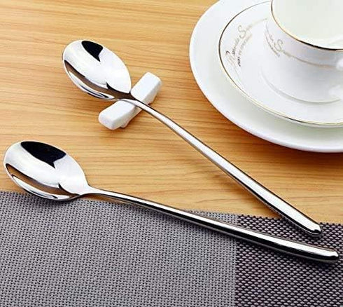 Long handle Soup Spoons Stainless Steel Round handle Soup Spoon,Korean Long handle Bar Spoons Silver Pack of 4...