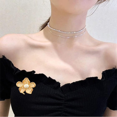 Yellow Flower White Pearl Brooch Gold Autumn Flower Pins Autumn Fall Flower Broach for Mother Wife GF Wedding Bridal Bouquet Party Charm Flower Pi...