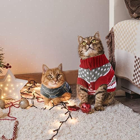 2 Pieces Christmas Cat Dog Sweater Christmas Sweater Cat Christmas Outfit Holiday Sweater for Small Dogs Winter Knitwear Xmas Pet Clothes Warm Rei...