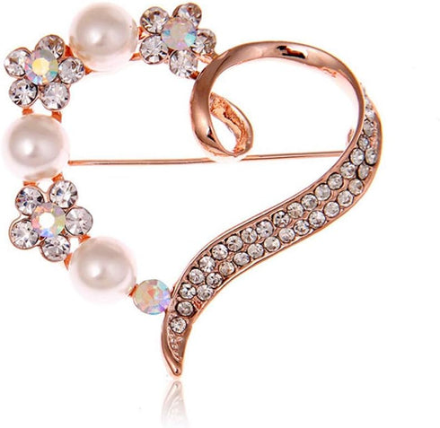 Heart Brooch For Women Cluster Pave Clear Crystal Love Heart Pearl Brooch Pin Wedding Party Clothes Accessories...