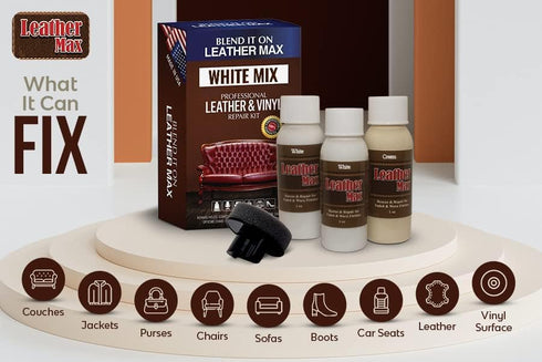 Leather Max Quick Blend Refinish and Repair Kit White, Restore Couches, Recolor Furniture & Repair Car Seats, Jackets, Sofa, Boots 3 Color Shades ...