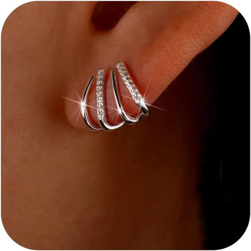 Sterling Silver Earrings For Women Claw Earrings Cubic Zirconia Half Hoop Stud Earrings Claw Earrings Cuff To My Daughter Warp Cuff Earrings Daint...