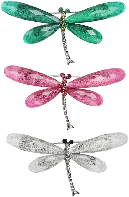3Pcs Color Dragonfly Brooch Creative Bag Sweater Pin Brooches Insect Gift Dark green Rose red Gray white...