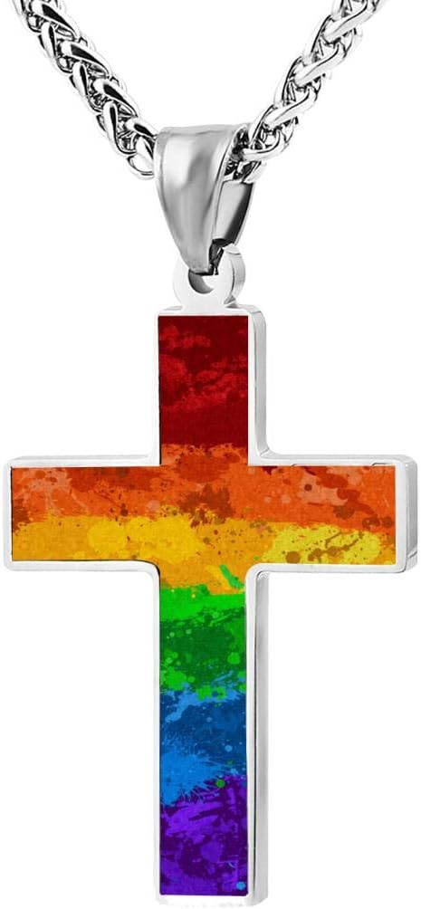 Cool Design LGBT Splatter Rainbow Flag Zinc Alloy Religious Cross Pendant Necklace...
