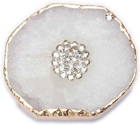 White Agate Stone Crystal Phone Grip Premium Phone Stand Druzy Quartz Healing Crystal Natural Gemstone with Gold Trim and Crystal Design Phone Gri...