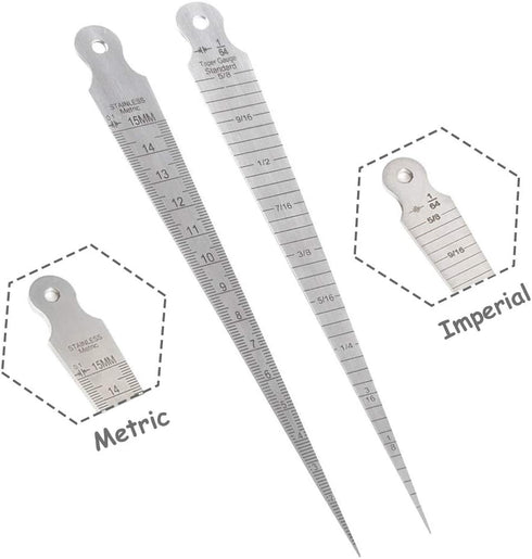 Mesee Taper Gage 1-15mm Stainless Steel Taper Welding Gauge Inch & Metric Feeler Gap 1/32-5/8 Inch Hole Diameter Measuring Tool for Tapering Measu...