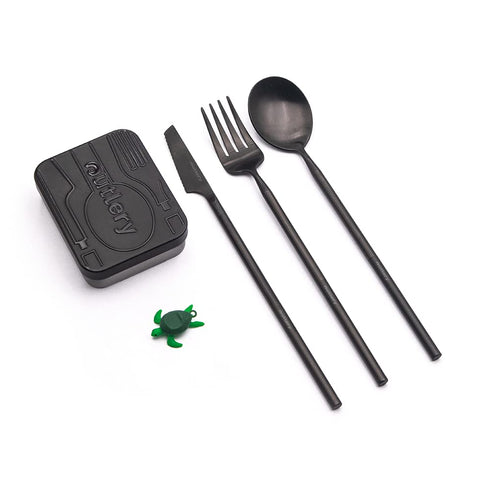 Outlery Portable Stainless Steel Cutlery Set (Black) -Travel Silverware with Case for Easy Transport - Designed for On-The-Go Dining for Modern No...