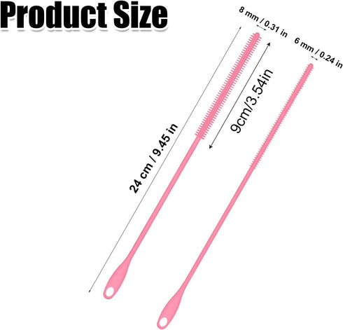 4pcs Silicone Straw Brushes, 6mm+8mm Long Straw Cleaner Reusable Hanging Bottle Straw Washing Tool Bendable Crevice Cleaning Brush Slim Pipe Brush...