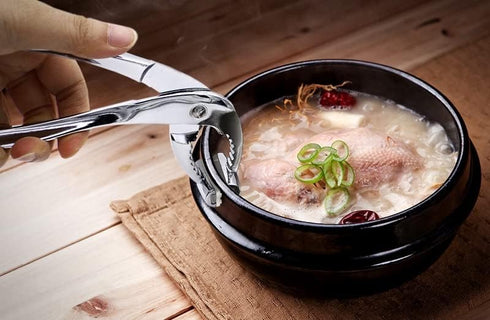 Sejong Cook Aluminum Tongs. Holder for Korean Stone Ceramic Bibimbap Bowl, Dolsot, Ddukbaegi, Sizzling. Hot Pot Holder Size 6.6 Inch, Korean Hot F...