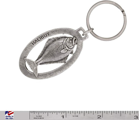 Halibut Keychain, Pewter, S061KC, 2”, 100% Handmade in the USA, Fish Keychain, Saltwater Key Chain, Pacific Halibut Key Ring, Key Fob, Fishing Gif...